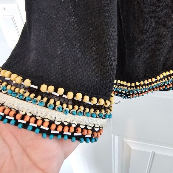 Nanette Lepore Cardigan Womens Size Medium Beaded Black Sweater Embellished Boho - Picture 5 of 10